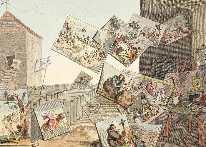 Satire Greeting Card featuring the drawing The Battle Of The Pictures by William Hogarth