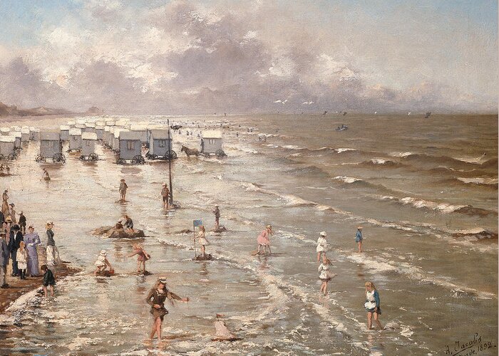Beach Greeting Card featuring the painting The Beach at Ostend by Adolphe Jacobs