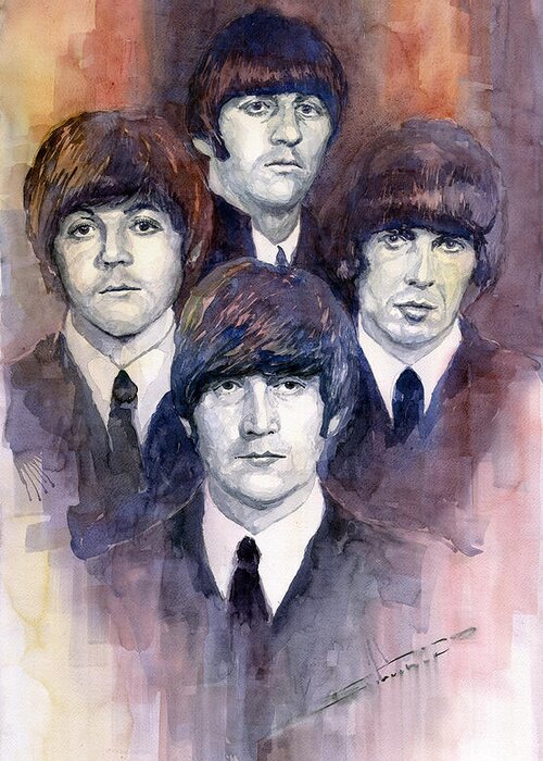 Watercolor Greeting Card featuring the painting The Beatles 02 by Yuriy Shevchuk