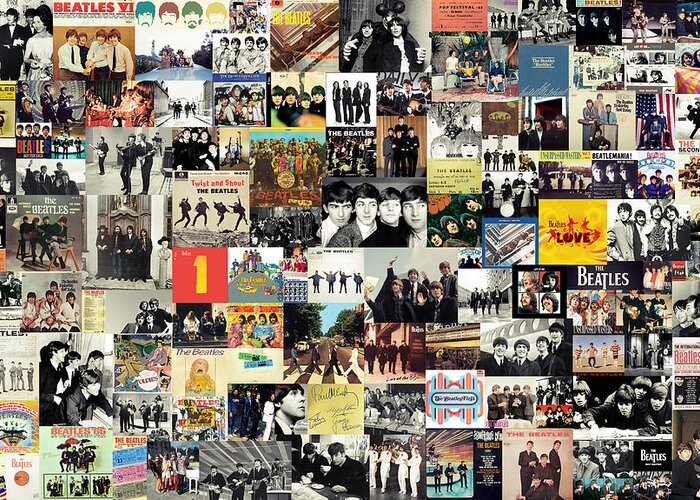 The Beatles Greeting Card featuring the digital art The Beatles Collage by Zapista OU