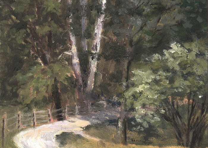 Landscape Painting Of Road With Trees Greeting Card featuring the painting The Bend by Terri Meyer