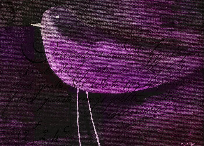 Purple Greeting Card featuring the painting The Bird - s55prmd01t03 by Variance Collections