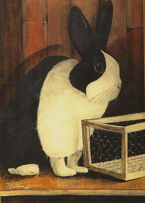 Images Greeting Card featuring the painting The Black and White Dutch Rabbit 2 by Diane Strain