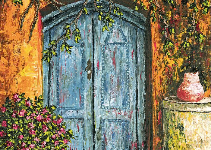 Door Greeting Card featuring the painting The Blue Door by Darice Machel McGuire