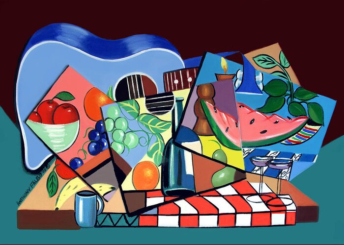 The Blue Guitar Greeting Card featuring the painting The Blue Guitar by Anthony Falbo