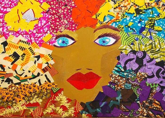 Collage Greeting Card featuring the tapestry - textile The Bluest Eyes by Apanaki Temitayo M
