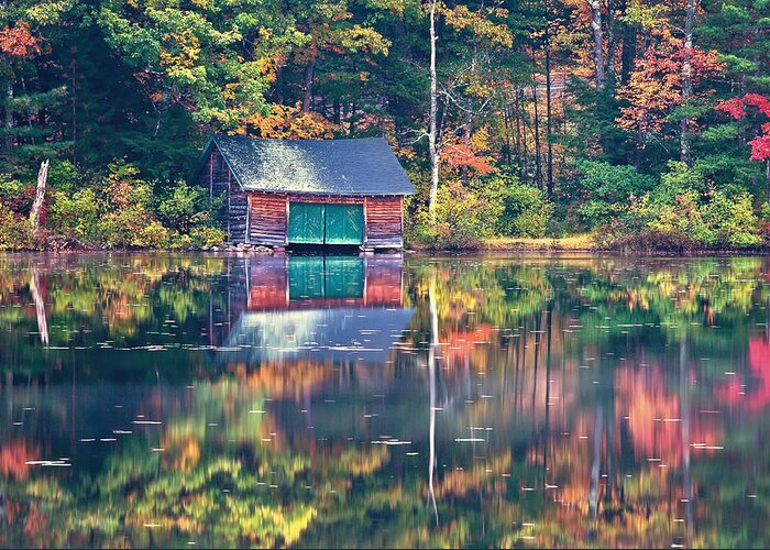 Autumn Greeting Card featuring the photograph The Boat House by Jeff Sinon