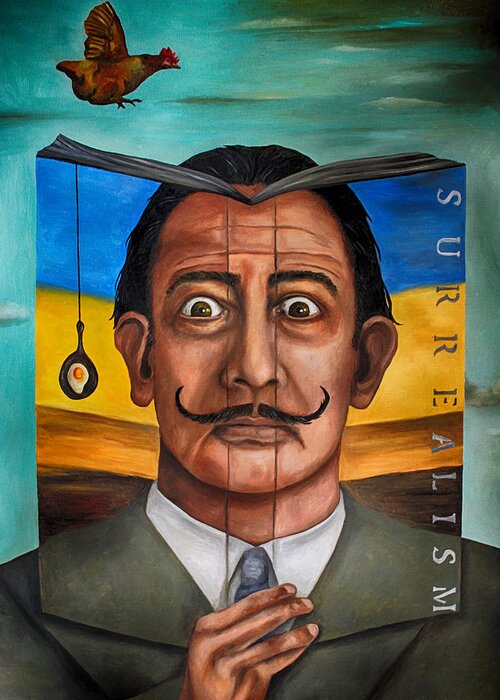 Dali Greeting Card featuring the painting The Book Of Surrealism edit 2 by Leah Saulnier The Painting Maniac