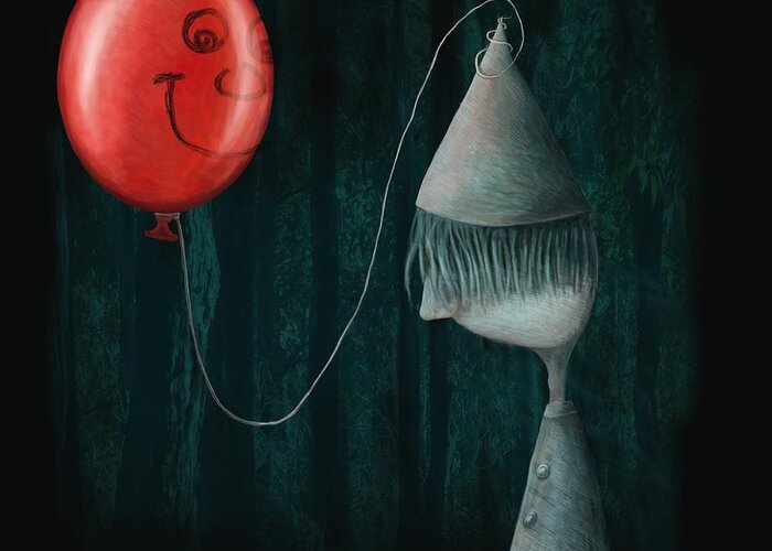 Balloon Greeting Card featuring the digital art The Boy and the Balloon by Catherine Swenson