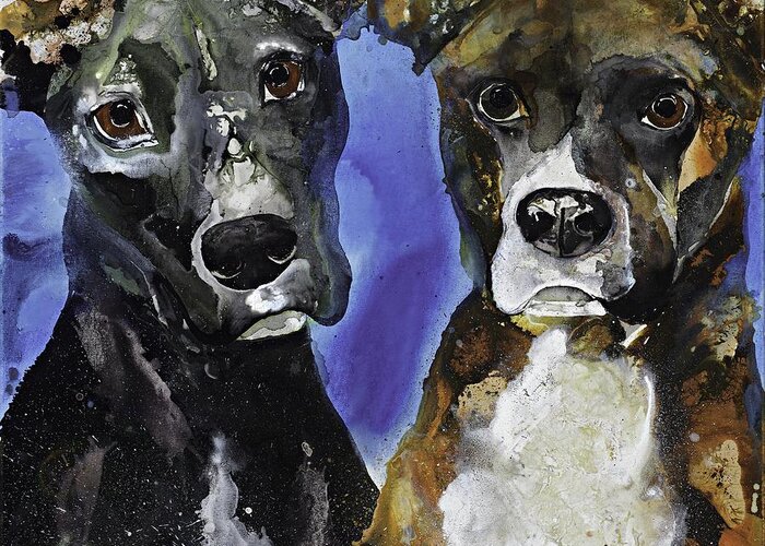 Dogs Greeting Card featuring the painting The Boys by Kasha Ritter