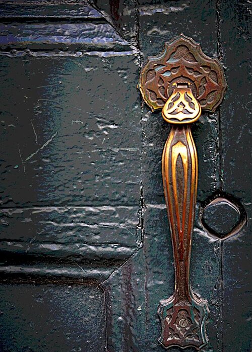 Door Greeting Card featuring the photograph The Brass Latch by Nadalyn Larsen