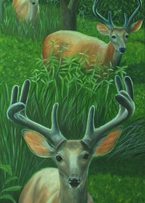 Wildlife Greeting Card featuring the painting The Bucks Stop Here by Jill Ciccone Pike