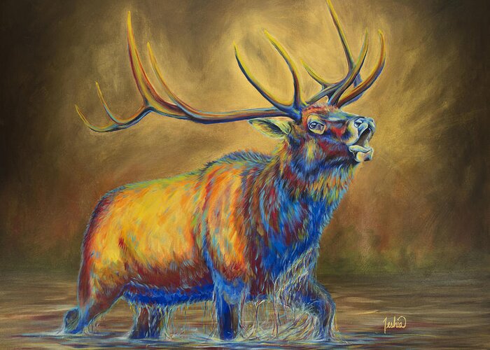 Elk Greeting Card featuring the painting The Bugle by Teshia Art