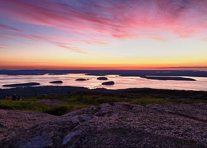 Cadillac Mountain Greeting Card featuring the photograph The Cadillac Mountain Sunrise Club by Jeff Sinon