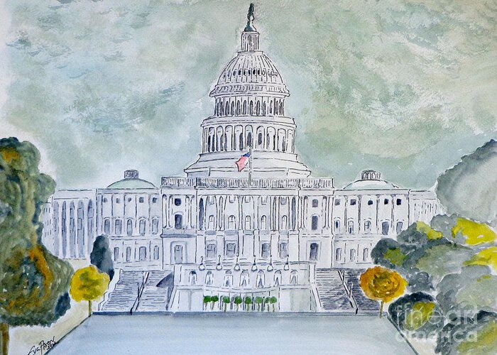 Capitol Hill Greeting Card featuring the painting The Capitol Hill by Eva Ason