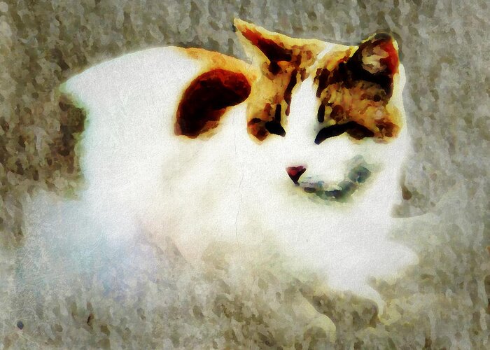 Cat Greeting Card featuring the digital art The Cat by Sophia Gaki Artworks