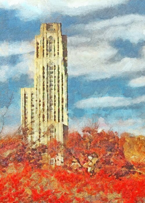 Building Greeting Card featuring the digital art The Cathedral of Learning at the University of Pittsburgh by Digital Photographic Arts