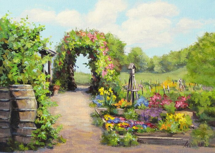 Landscape Greeting Card featuring the painting The Children's Garden by Karen Ilari