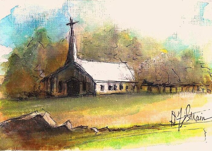 Prairie Greeting Card featuring the painting The Church by Diane Strain