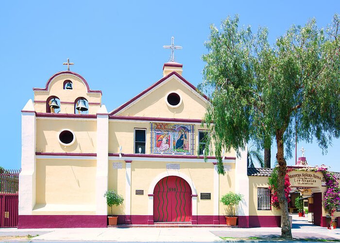 Iglesia De Nuestra Senora Reina De Los Angeles Greeting Card featuring the photograph The Church of Our Lady Queen of the Angels - La Iglesia de Nuestra Senora Reina de Los Angeles by Ram Vasudev