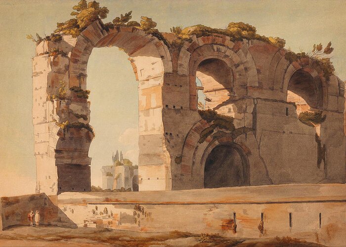 Francis Townethe Claudian Aquaduct Rome Greeting Card featuring the painting The Claudian Aquaduct Rome by Celestial Images