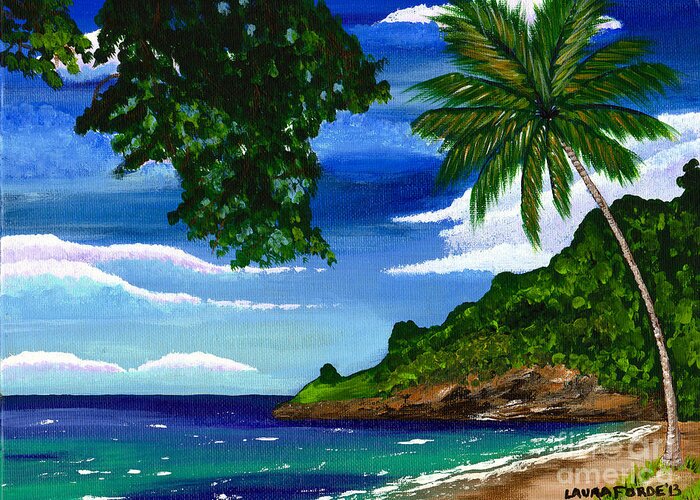 Landscape Greeting Card featuring the painting The Coconut Tree by Laura Forde