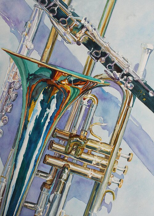 Trombones Greeting Card featuring the painting The Color of Music by Jenny Armitage