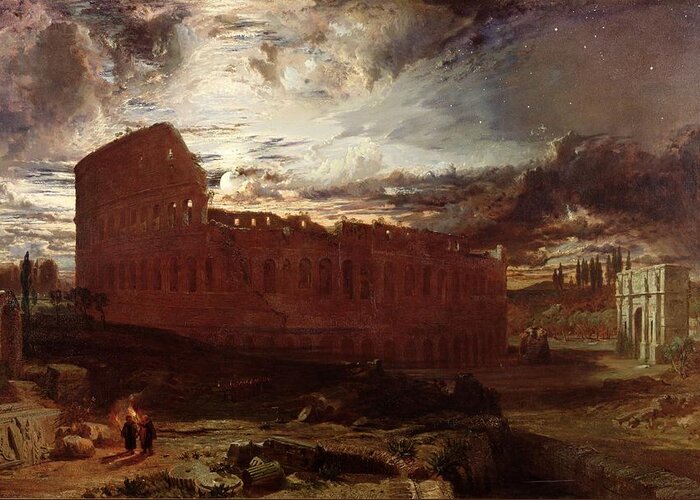 Ruins Greeting Card featuring the painting The Colosseum, Rome, 1860 by Frederick Lee Bridell