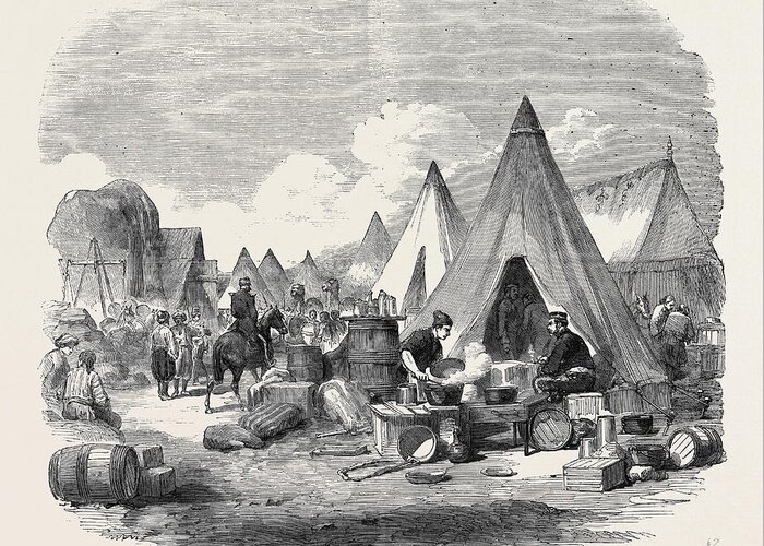 Commissariat Greeting Card featuring the drawing The Commissariat Camp In The Crimea by English School