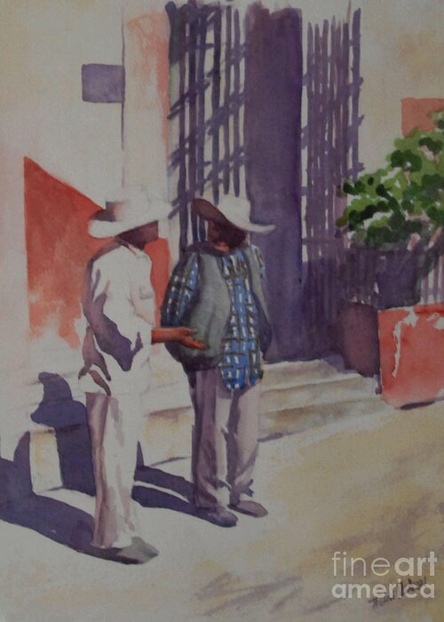 Men Greeting Card featuring the painting The Conversation by Heidi E Nelson