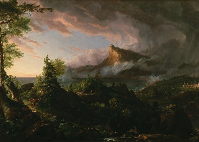 Hudson River School Greeting Card featuring the painting The Course of Empire The Savage State by Thomas Cole
