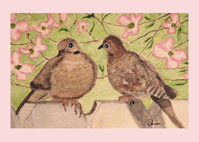 Mourning Doves Greeting Card featuring the painting The Courtship by Angela Davies
