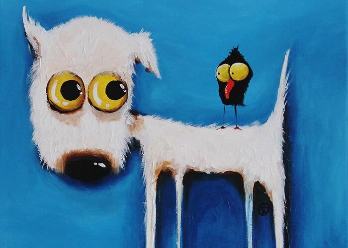 Pet Greeting Card featuring the painting The Crow and the Dog by Lucia Stewart
