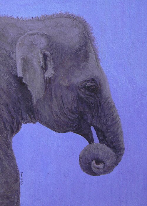 Elephant Greeting Card featuring the painting The Curled Trunk by Margaret Saheed