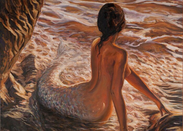 Mermaid Greeting Card featuring the painting The daughter of the sea by Marco Busoni