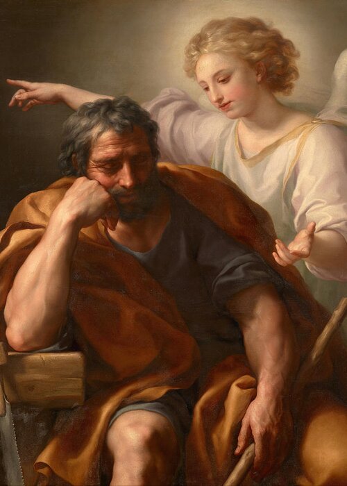 Anton Raphael Mengs Greeting Card featuring the painting The Dream of St Joseph by Anton Raphael Mengs
