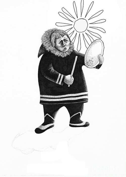 Inuit Greeting Card featuring the mixed media The Drummer by Art MacKay