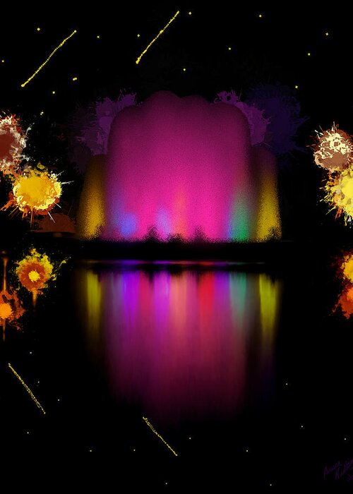 Colorful Greeting Card featuring the painting The Electric Fountain by Bruce Nutting