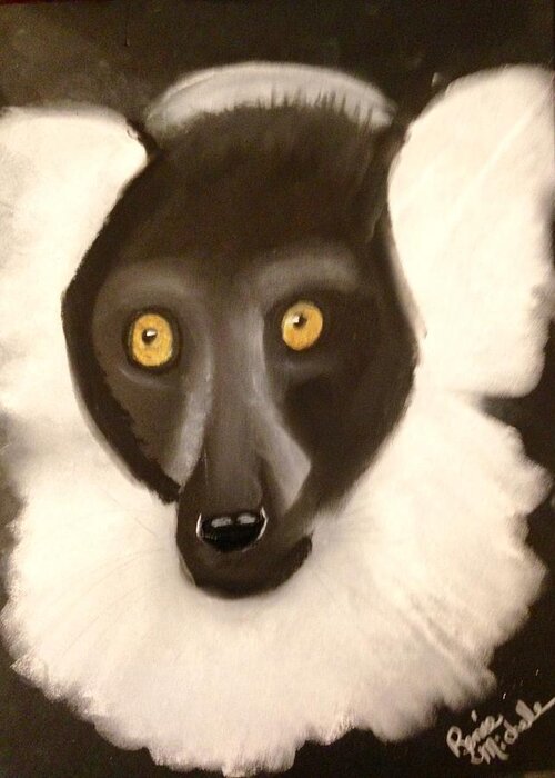 Lemur Greeting Card featuring the pastel The Face of a Lemur by Renee Michelle Wenker