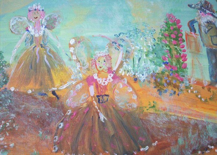 Art Greeting Card featuring the painting The Fairies and the artist by Judith Desrosiers