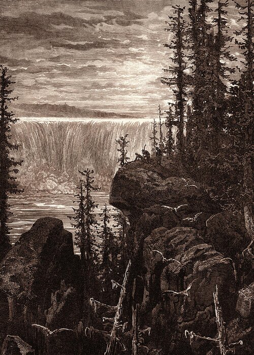 Falls Greeting Card featuring the drawing The Falls Of Niagara, By Gustave DorÉ. Dore by Litz Collection