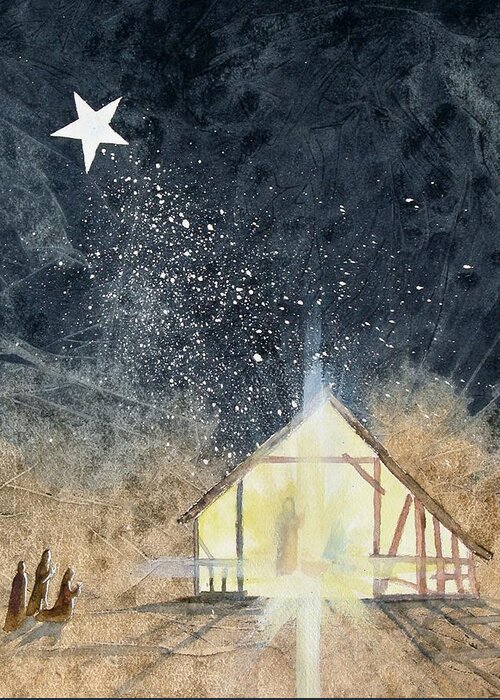 Christmas Greeting Card featuring the painting The First Christmas by Jackie Mueller-Jones