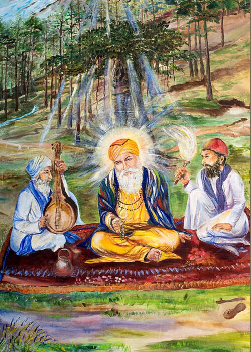 Guru Nanak Greeting Card featuring the painting The first Guru by Sarabjit Singh
