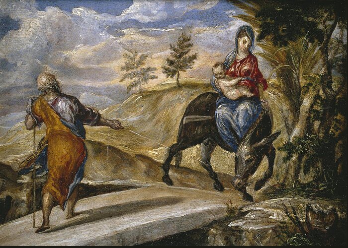 El Greco Greeting Card featuring the painting The Flight into Egypt by El Greco