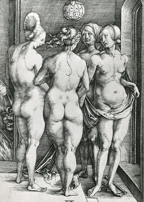 Northern Renaissance Greeting Card featuring the drawing The Four Witches by Albrecht Durer