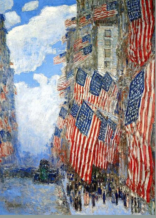 Frederick Childe Hassam Greeting Card featuring the digital art The Fourth Of July by Frederick Childe Hassam