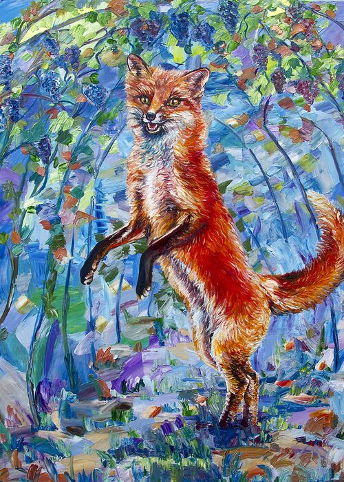 Fox Greeting Card featuring the painting The Fox And The Grapes by Yelena Rubin