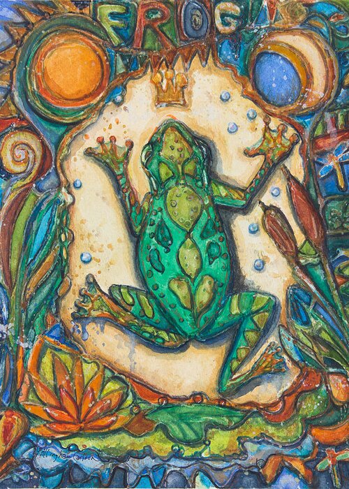 P Allingham Carlson Greeting Card featuring the painting The Frog Prince  Children of the Earth Series by Patricia Allingham Carlson