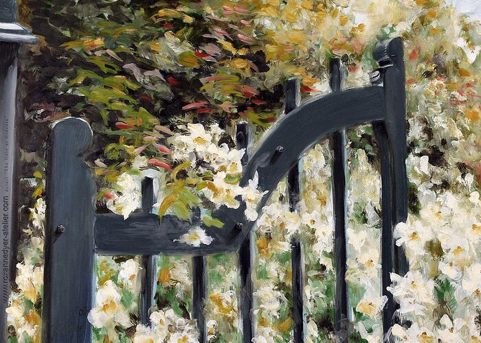 Gate English Garden Greeting Card featuring the painting The Gate at Hidcote by Roxanne Dyer