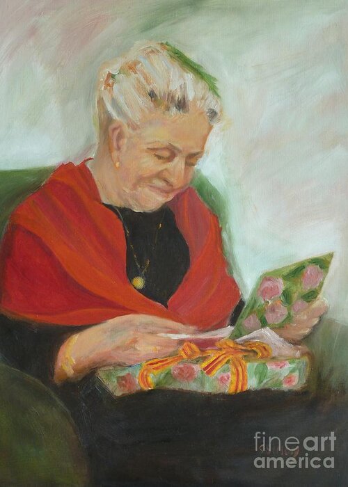 Portrait Greeting Card featuring the painting The Gift by Sally Simon